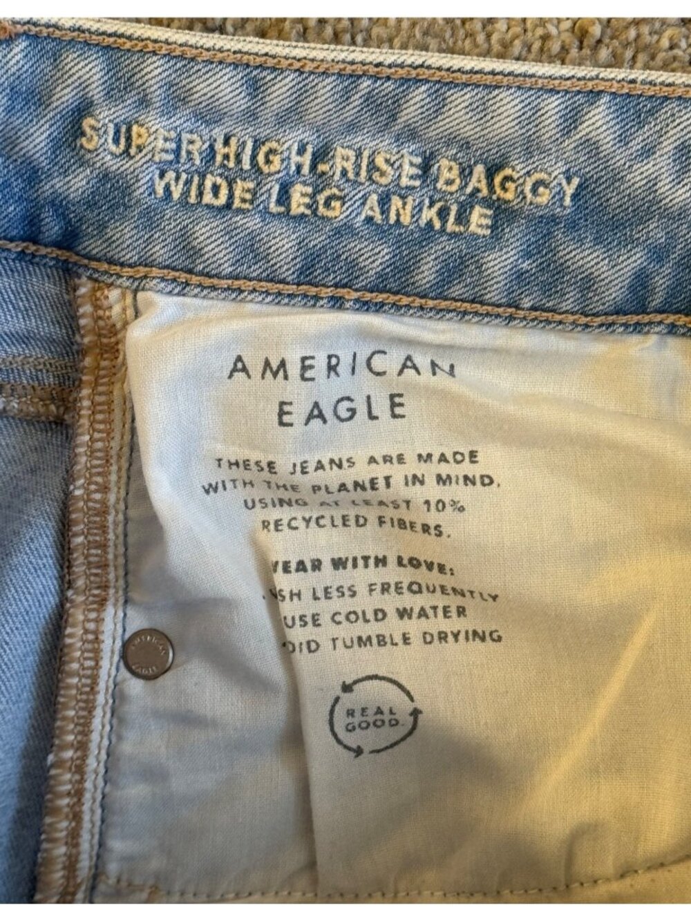 American Eagle AE High-Rise Baggy Wide Leg Ankle Rips Holes Strigid Jeans Size 6 - Picture 7 of 10